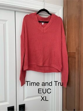 Time and Tru Coral Knit V-Neck Sweater